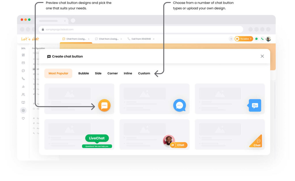 Galeria de botões de chat do LiveAgent - mockup