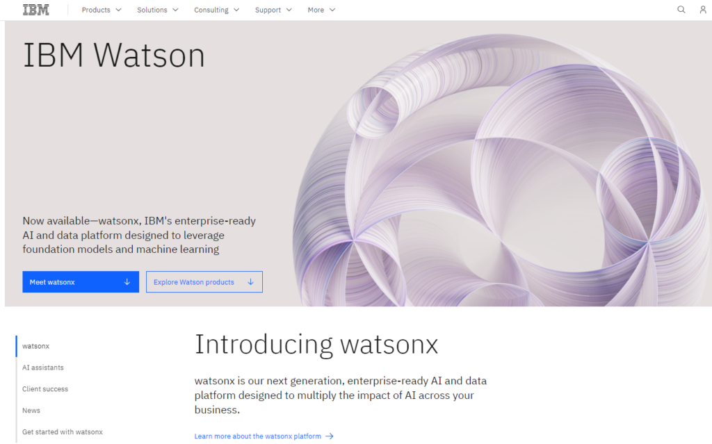 IBM Watson - Página da plataforma de IA e dados
