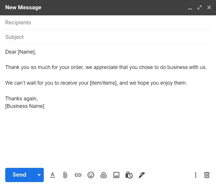 Modelo de e-mail de agradecimento